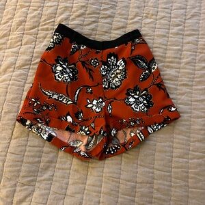Topshop Rust Floral High-Waist Skort with Black Trim